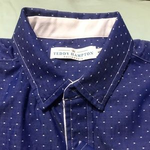 Long sleeve shirt royal blue with polka dots.